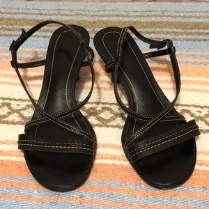 Ralph Lauren Black Leather Strappy Heel Sandal 7B
